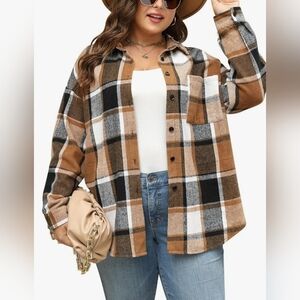 Plaid Women Shirt in Brown and White